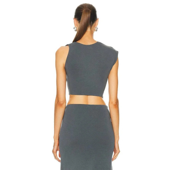 Jade Cropper Asymmetric Crop Top in Dye Grey XSmall New Womens Sleeveless Tank - Picture 3 of 14